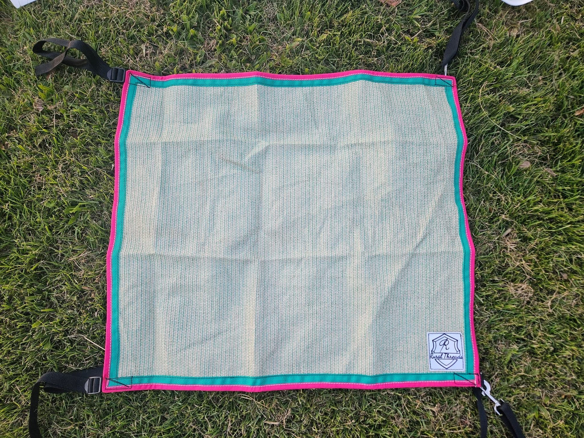 Pale cream and green cloth with Green and Pink Binding 